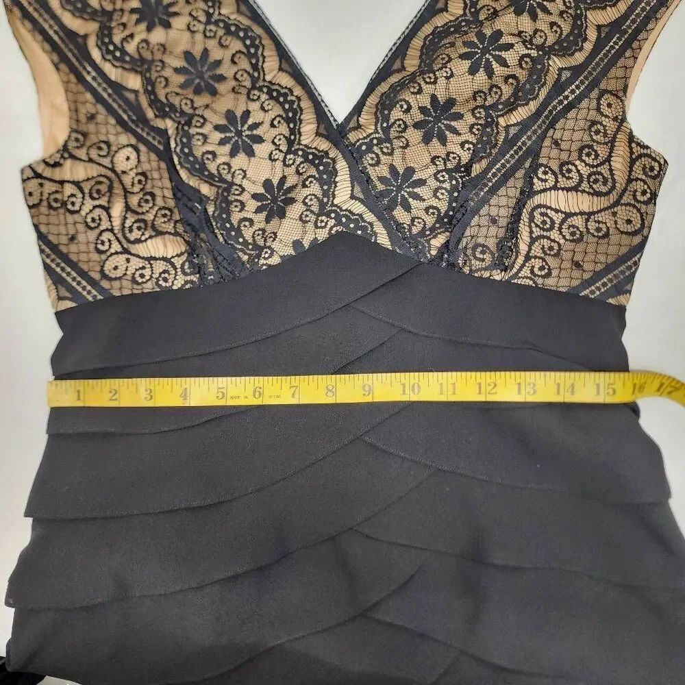 Adrianna Papell Women's Size 10 Black Lace Tiered Ruffle Cocktail Dress - Picture 7 of 10